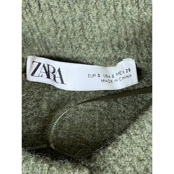 Zara Cropped Cardigan Sweater Womens Small Olive Green Knitted Button Front - Picture 5 of 8